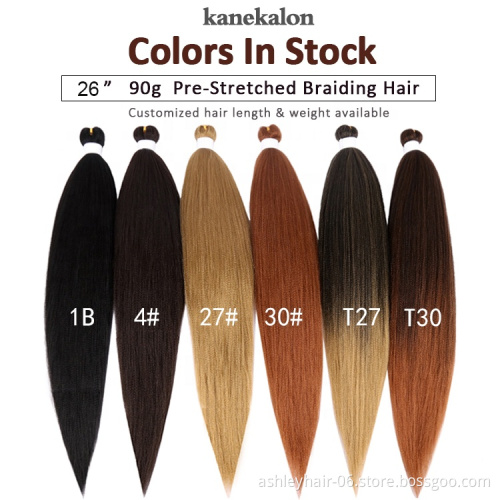 Wholesale private label hair extension for braids kanekalon pre stretched synthetic braiding hair vendor
